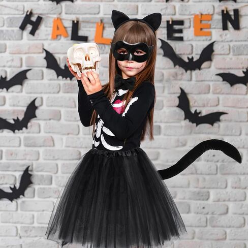 Beaupretty Black Cat Costume for Women, Cat Costume Accessories Cat Ear Headband Tail Cosplay Tutu Skirt Bow Tie Half Mask Black Animal Halloween Accessory Kit for Women Girls in Saudi Arabia