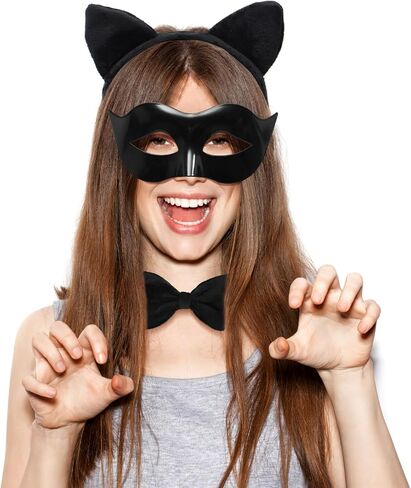 Beaupretty Black Cat Costume for Women, Cat Costume Accessories Cat Ear Headband Tail Cosplay Tutu Skirt Bow Tie Half Mask Black Animal Halloween Accessory Kit for Women Girls in Saudi Arabia