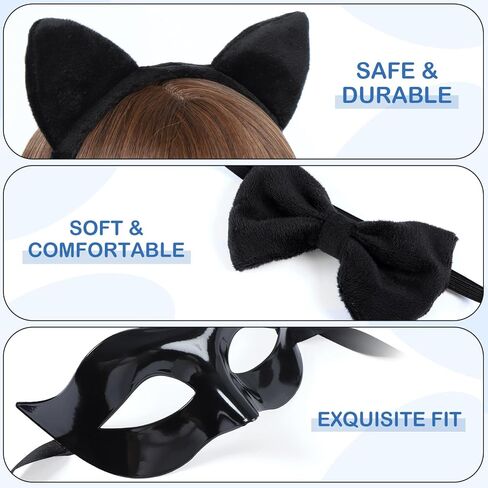 Beaupretty Black Cat Costume for Women, Cat Costume Accessories Cat Ear Headband Tail Cosplay Tutu Skirt Bow Tie Half Mask Black Animal Halloween Accessory Kit for Women Girls in Saudi Arabia