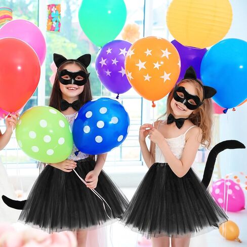 Beaupretty Black Cat Costume for Women, Cat Costume Accessories Cat Ear Headband Tail Cosplay Tutu Skirt Bow Tie Half Mask Black Animal Halloween Accessory Kit for Women Girls in Saudi Arabia