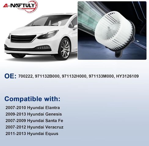 استبدال مروحة محرك منفاخ التيار المتردد يناسب 2009-2013 Hyundai Genesis، 2007-2009 Santa Fe، 2007-2010 Elantra، 2007-2012 Veracruz، 2011-2013 Equus- HVAC Heater Blower Motor Front، 700222 in Saudi Arabia