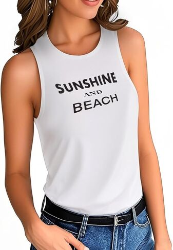 Womens Summer Tops Crewneck Sleeveless Tunic Shirts Beach Essentials Basic Tees in Saudi Arabia