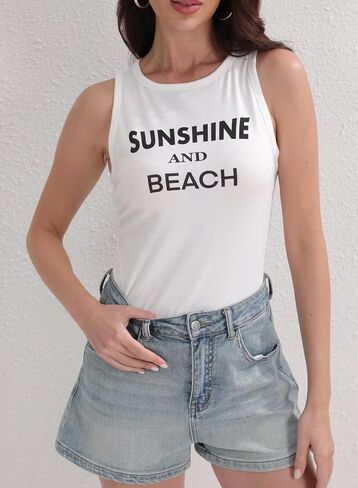 Womens Summer Tops Crewneck Sleeveless Tunic Shirts Beach Essentials Basic Tees in Saudi Arabia
