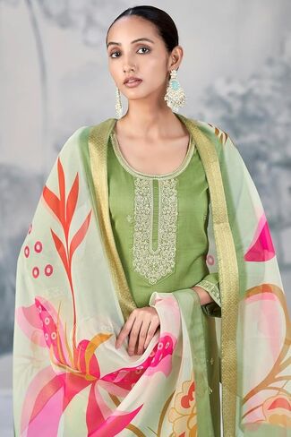 DREAMANGEL FASHION Women's Ethnic Silk Embroidered Indian Kurta and Pant Set with Dupatta in Kuwait