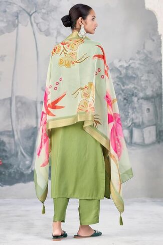 DREAMANGEL FASHION Women's Ethnic Silk Embroidered Indian Kurta and Pant Set with Dupatta in Kuwait