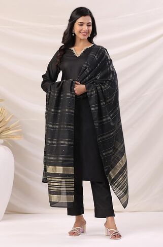 مجموعة كورتا نسائية من Janasya Indian مصنوعة من القطن باللون الأسود للاحتفالات in Saudi Arabia