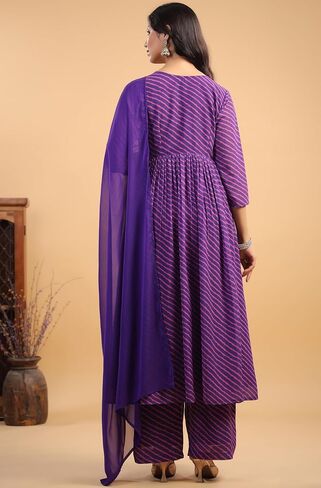 مجموعة ملابس كاجوال كورتا مطبوعة بخطوط أرجوانية للنساء من Janasya Indian in Saudi Arabia