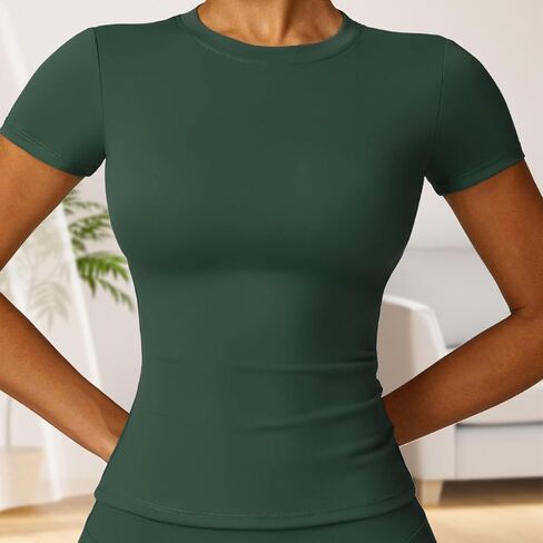 Women's Fitted Yoga Top Slim Fit Short Sleeve Athletic T-Shirt for Gym Workout and Casual Activewear in Saudi Arabia