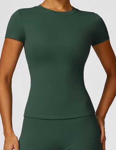 Women's Fitted Yoga Top Slim Fit Short Sleeve Athletic T-Shirt for Gym Workout and Casual Activewear in Saudi Arabia