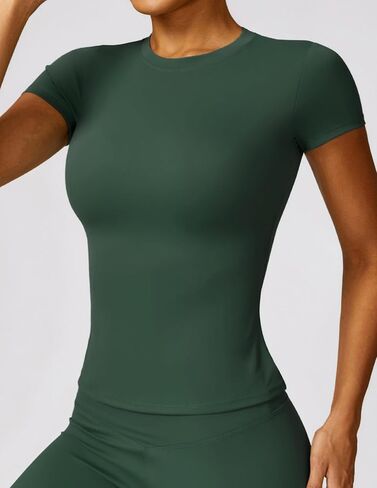 Women's Fitted Yoga Top Slim Fit Short Sleeve Athletic T-Shirt for Gym Workout and Casual Activewear in Saudi Arabia