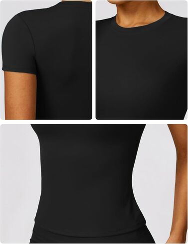 Women's Fitted Yoga Top Slim Fit Short Sleeve Athletic T-Shirt for Gym Workout and Casual Activewear in Saudi Arabia