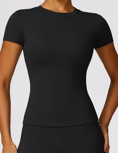 Women's Fitted Yoga Top Slim Fit Short Sleeve Athletic T-Shirt for Gym Workout and Casual Activewear in Saudi Arabia