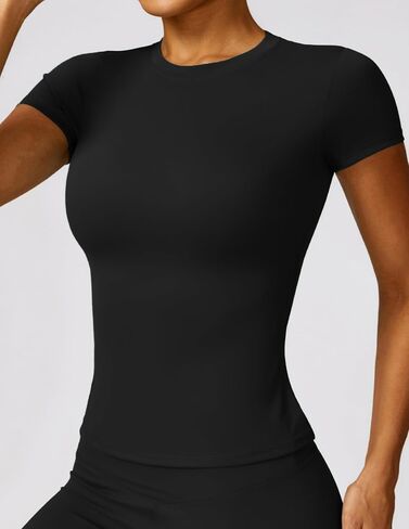 Women's Fitted Yoga Top Slim Fit Short Sleeve Athletic T-Shirt for Gym Workout and Casual Activewear in Saudi Arabia