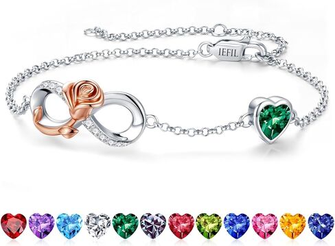 Iefil Infinite Rose جوهرة الميلاد سوار للنساء، 925 الفضة الاسترليني سحر ربط سوار جوهرة الميلاد، هدايا عيد ميلاد الذكرى السنوية للنساء، هدايا عيد الحب عيد الأم للزوجة صديقة in Saudi Arabia