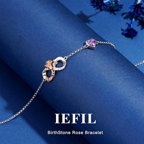 Iefil Infinite Rose جوهرة الميلاد سوار للنساء، 925 الفضة الاسترليني سحر ربط سوار جوهرة الميلاد، هدايا عيد ميلاد الذكرى السنوية للنساء، هدايا عيد الحب عيد الأم للزوجة صديقة in Saudi Arabia