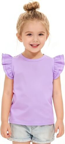 LYSMuch Toddler Girls Short Sleeve Ruffle Basic Blouse | Size 2T-14Y Girls Summer Tops，Solid Kids Casual Clothes in Saudi Arabia