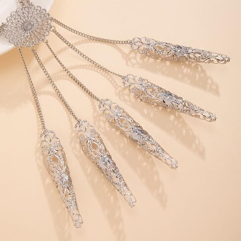 Jumwrit Finger Nail Tip Claw Bracelet Ancient Queen Halloween Cosplay Indian Egyptian Belly Dance Bracelet Vintage Hollow Flower Coin Tassel Hand Chain Accessories for Women in Saudi Arabia