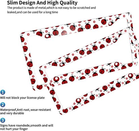 Cute Cartoon Ladybugs License Plate Frames for Women Men Universal License Plate Cover Auto Decorative Solid Rust-Proof Aluminum Car Tag Holder with 2 Holes and Screws Car Accessories 2 Pack in Kuwait
