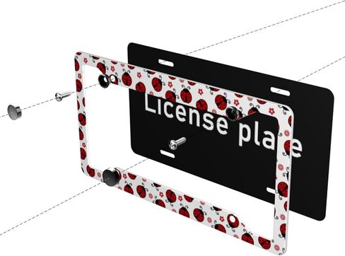 Cute Cartoon Ladybugs License Plate Frames for Women Men Universal License Plate Cover Auto Decorative Solid Rust-Proof Aluminum Car Tag Holder with 2 Holes and Screws Car Accessories 2 Pack in Kuwait
