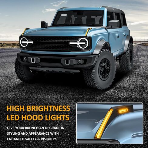 مصابيح رؤية درب غطاء محرك السيارة D-Lumina لـ Fo-rd Bronco 2021-2025 (ليست لرياضات برونكو)، غطاء أمامي كهرماني إشارة جانبية لإشارة الانعطاف 2/4 أبواب ملحقات برونكو، حزمة من 2 in Saudi Arabia