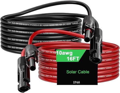 33Ft Solar Panels Extension Cables, 6mm² PV Cable with Male and Female Connectors, IP68 Waterproof, 10AWG Solar Wire in Kuwait