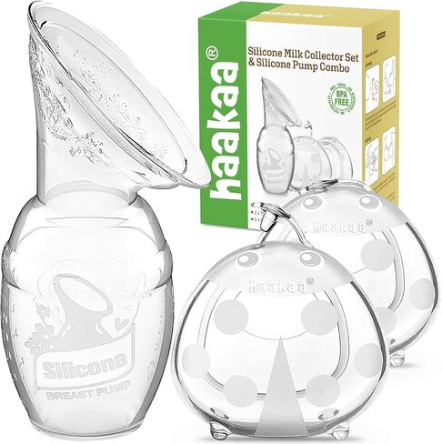 haakaa Manual Breast Pump for Breastfeeding 4oz/100ml and Ladybug Milk Collector 2.5oz/75ml Combo, Food-Grade Silicone in Saudi Arabia