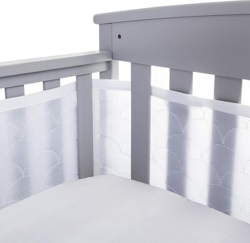 BreathableBaby Breathable Mesh Liner for Full-Size Cribs, Deluxe 4mm Mesh, White Ruffle (Size 4FS Covers 3 or 4 Sides) in Kuwait
