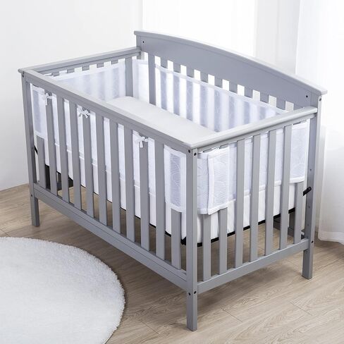 BreathableBaby Breathable Mesh Liner for Full-Size Cribs, Deluxe 4mm Mesh, White Ruffle (Size 4FS Covers 3 or 4 Sides) in Kuwait