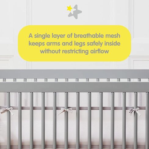 BreathableBaby Breathable Mesh Liner for Full-Size Cribs, Deluxe 4mm Mesh, White Ruffle (Size 4FS Covers 3 or 4 Sides) in Kuwait