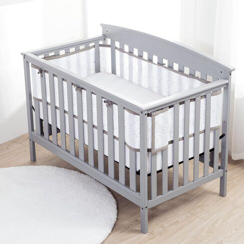 BreathableBaby Breathable Mesh Liner for Full-Size Cribs, Deluxe 4mm Mesh, White Ruffle (Size 4FS Covers 3 or 4 Sides) in Kuwait