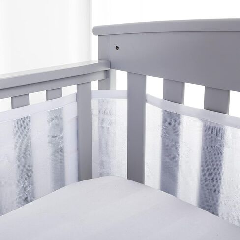 BreathableBaby Breathable Mesh Liner for Full-Size Cribs, Deluxe 4mm Mesh, White Ruffle (Size 4FS Covers 3 or 4 Sides) in Kuwait