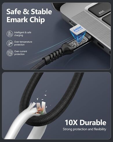 كابل SUNGUY USB C 3.2 Gen 2 بطول 1.5 قدم، كابل USB C إلى USB C بقوة 240 واط شحن سريع، نقل بيانات بسرعة 20 جيجابت في الثانية، كابل شاشة USB C لإخراج فيديو 4K لهاتف iPhone 15/15 Pro/15 Pro Max، Samsung، MacBook Air/Pro in Saudi Arabia