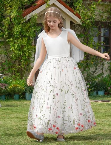 Flower Girl Dress Sleeveless Satin Princess Dress for Birthday Wedding Party Formal Pageant Dresses for Girls in Kuwait