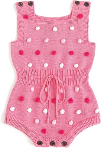 Simplee kids Baby Girl Kint Romper Fall Sleeveless Pompoms Rompers Newborn Little Girl Overall Jumpsuit Outfits in Kuwait
