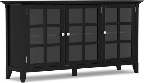 SIMPLIHOME Acadian SOLID WOOD 62 inch Wide Rustic Wide Storage Cabinet in Brunette Brown, with 3 Tempered Glass Doors, 3 Adjustable Shelves in Saudi Arabia
