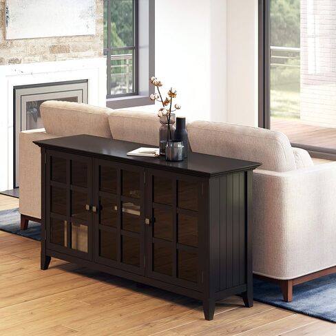 SIMPLIHOME Acadian SOLID WOOD 62 inch Wide Rustic Wide Storage Cabinet in Brunette Brown, with 3 Tempered Glass Doors, 3 Adjustable Shelves in Saudi Arabia