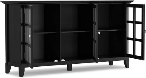 SIMPLIHOME Acadian SOLID WOOD 62 inch Wide Rustic Wide Storage Cabinet in Brunette Brown, with 3 Tempered Glass Doors, 3 Adjustable Shelves in Saudi Arabia