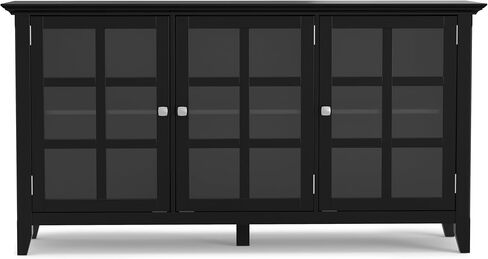 SIMPLIHOME Acadian SOLID WOOD 62 inch Wide Rustic Wide Storage Cabinet in Brunette Brown, with 3 Tempered Glass Doors, 3 Adjustable Shelves in Saudi Arabia