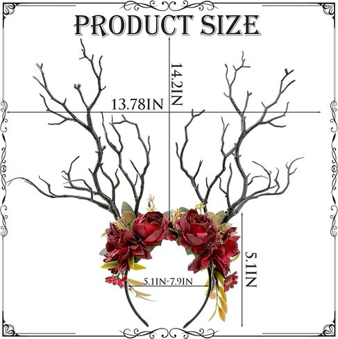 MOSTORY Dark Flower Branch Headband - Floral Antler Headpiece for Woodland Renaissance Accessories Women, Forest Fairy Headband for Renfaire Tree Costume Fairycore Cosplay Fairytale in Kuwait