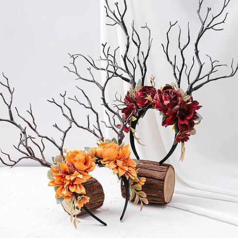 MOSTORY Dark Flower Branch Headband - Floral Antler Headpiece for Woodland Renaissance Accessories Women, Forest Fairy Headband for Renfaire Tree Costume Fairycore Cosplay Fairytale in Kuwait
