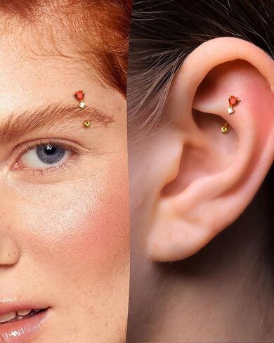 COCHARM Red Heart Rook Earrings, 16G Rook Eyebrow Jewelry, Stainless Steel Vertical labret stud in Saudi Arabia