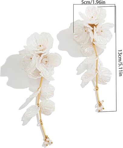 1Pair Vintage Big Flower Long Tassel Drop Earrings Summer Boho Flower Piercing Earrings Bridal Wedding Crystal Shell Drop Earrings Statement Flower Stud Jewelry for Women in Kuwait