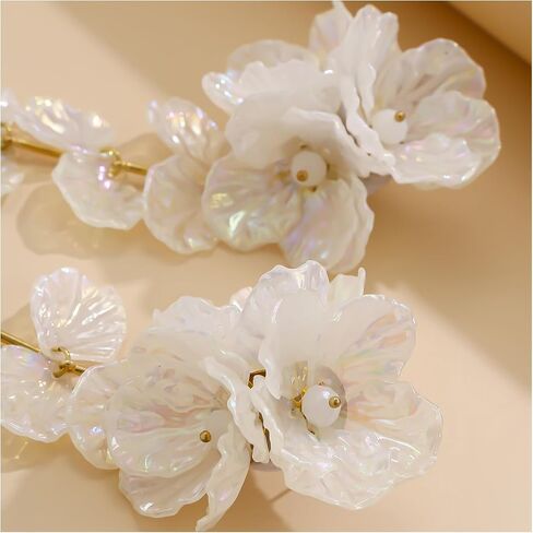1Pair Vintage Big Flower Long Tassel Drop Earrings Summer Boho Flower Piercing Earrings Bridal Wedding Crystal Shell Drop Earrings Statement Flower Stud Jewelry for Women in Kuwait