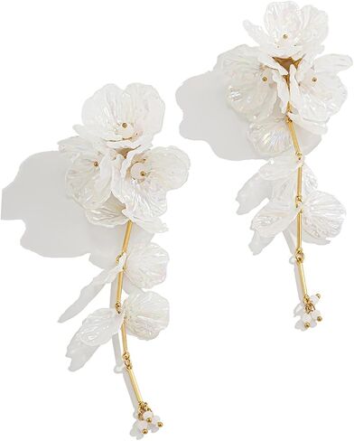 1Pair Vintage Big Flower Long Tassel Drop Earrings Summer Boho Flower Piercing Earrings Bridal Wedding Crystal Shell Drop Earrings Statement Flower Stud Jewelry for Women in Kuwait
