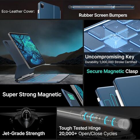 حافظة لوحة مفاتيح typecase لجهاز iPad Pro 13 بوصة (M4) 2024، لوحة مفاتيح سحرية مع إضاءة خلفية 11 لونًا لجهاز iPad Pro 13، حافظة لوحة مفاتيح مع حامل أقلام رصاص، لوحة تتبع متعددة اللمس، حامل مغناطيسي سهل الضبط، أرجواني فاتح in Kuwait