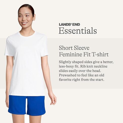 تي شيرت نسائي من القطن الناعم بأكمام قصيرة من Lands' End Essentials - مقاس أنثوي مصمم خصيصًا in Saudi Arabia