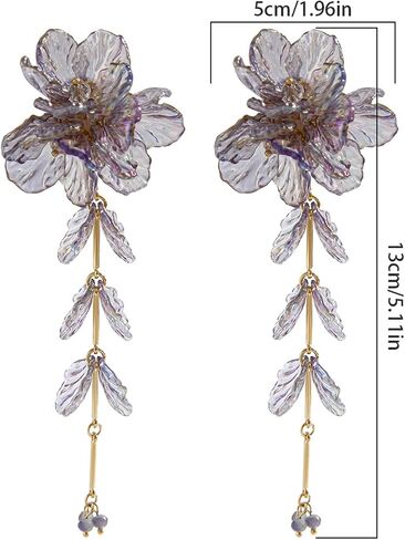 1Pair Vintage Big Flower Long Tassel Drop Earrings Summer Boho Flower Piercing Earrings Bridal Wedding Crystal Shell Drop Earrings Statement Flower Stud Jewelry for Women in Kuwait