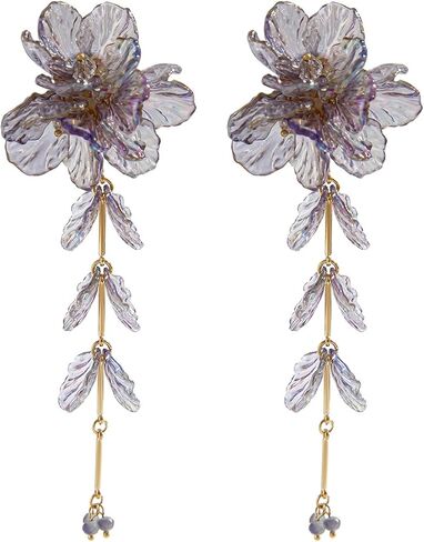 1Pair Vintage Big Flower Long Tassel Drop Earrings Summer Boho Flower Piercing Earrings Bridal Wedding Crystal Shell Drop Earrings Statement Flower Stud Jewelry for Women in Kuwait