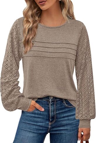 BTFBM Women's Long Sleeve Shirts Dressy Lace Fall Tops 2025 Trendy Business Casual T-Shirts Cute Work Outfits Blouses in Saudi Arabia