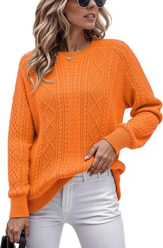 Jouica Women's Cable Knit Crewneck Sweaters Casual Long Sleeve Lightweight Ribbed Pullover Fall Outfits for Women 2025 in Kuwait